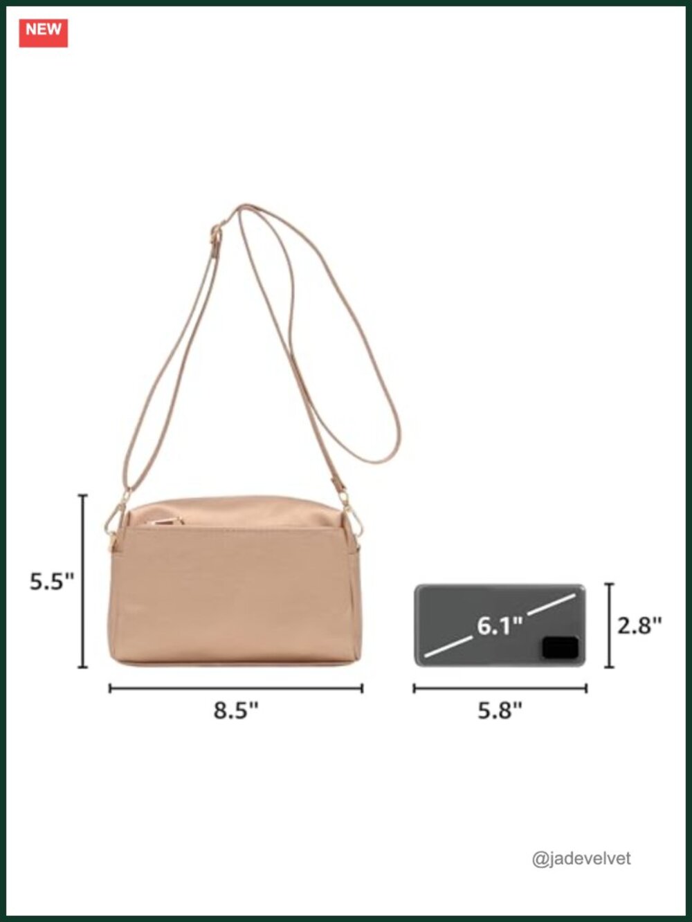 Faux Leather Triple Zip Small Crossbody Bag with Adjustable Strap - Picture 2 of 6